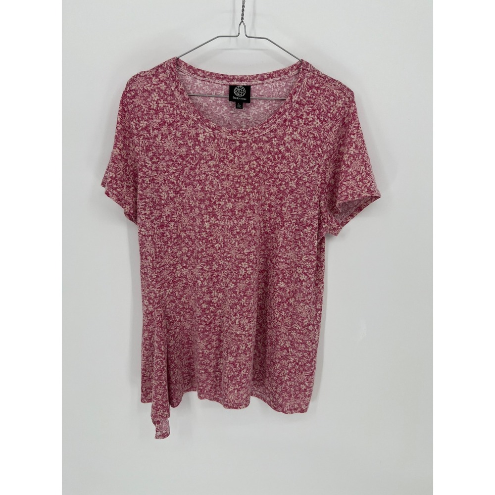 Bobeau Womens Top Floral Print Side Tie Pink Size L